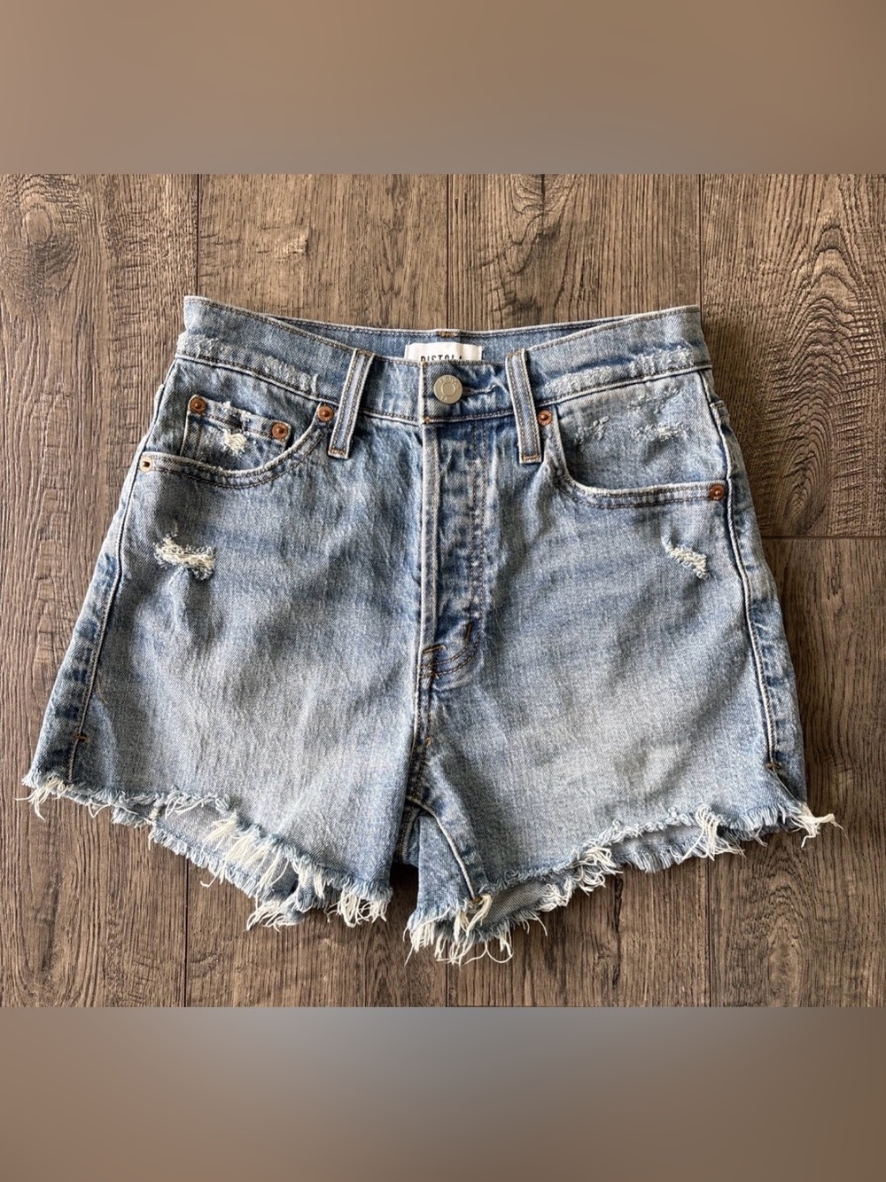 pistola Light Blue High-Rise Distressed Jean Shorts
